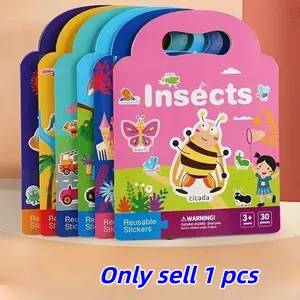 Reusable Sticker Book Waterproof Dual-Sided Design with Dinosaurs Animals Vehicles Educational Toy Mixed Colors Paper Material for Kids