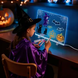 GMOX 14'' Led Drawing Board for Kids with 8 Colors 6 Modes, Led Note Board with Colors, Light up Acrylic Dry Erase Board Includes Adapter, 7 Markers, Glow Doodle Board Holiday Gifts for Kids/Girls/Teens