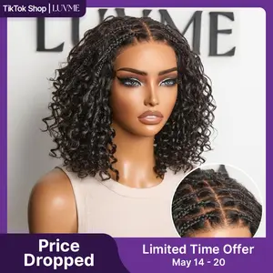 Luvme Boho Braids Deep Curly Glueless 5x5 Closure Pre-Cut Lace Short Curly Human Hair Braided Wig Natural Black Limited Time Offer TikTok Exclusive #luvmenewarrivals