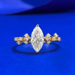 S925 Sterling Silver Marquise Horse Eye 5*10mm 6A Cubic Zirconia Ring-438