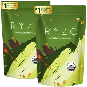 RYZE Mushroom Matcha Starter Kit, USDA Organic with 6 Adaptogenic Mushrooms and Ceremonial-Grade Japanese Matcha, Energy, Focus, Digestion, Immunity with Turkey Tail, Shiitake, Reishi, 60 servings