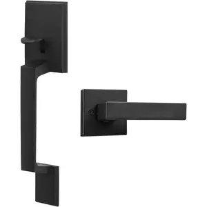 Front Door Handleset, Single Cylinder Exterior Door Entry Handle with Door Lever, Reversible for Right and Left Handed Sided Doors, Non-Locking, Ideal for Modern Doors  Locks