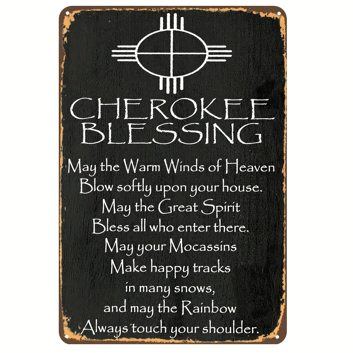 1count, Native American Inspired Blessing Metal Sign, Rustic Vintage Wall Art, Inspirational Quote Decor, Pre-Drilled Iron Tin Plaque for Home, Kitchen, Bar, 12x8 Inch