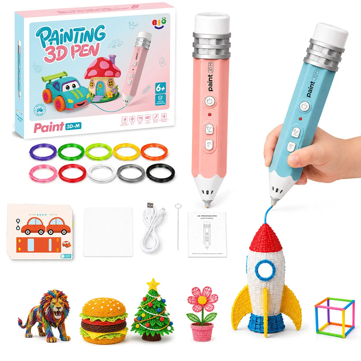 3D Pen Set for Kids, Easy to Use, Learn from Home Art, 10-Color 164ft PCL Plastic Filament Refills, Stencil Book + Project Guide Educational STEM Toy for Boys & Girls Ages 6+