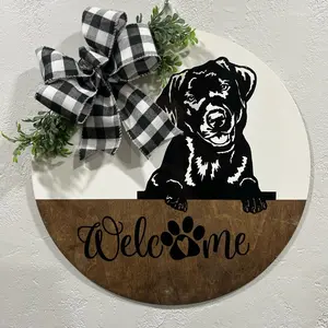 Handmade Lightweight Pet Black Lab Wood Dog Door Hanger Wreath