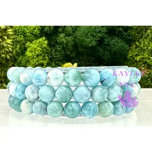 Wholesale 3 Pcs Natural Larimar 8-9mm 7.5” Crystal Healing Stretch Bracelet