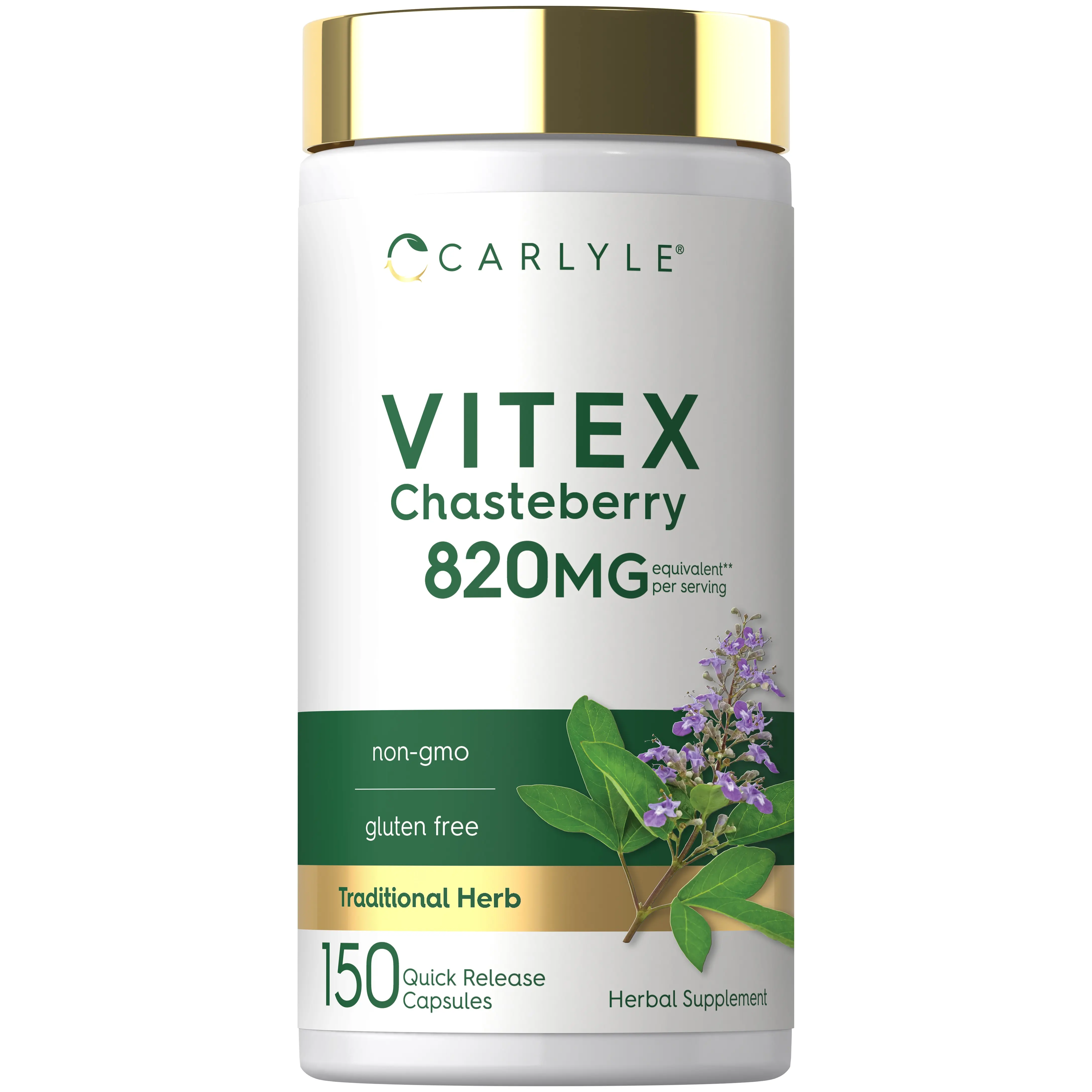 Carlyle Vitex Chasteberry Supplement - 820mg - 150 Capsules - Vitex Agnus-Castus Fruit for Women - Non-GMO, Gluten Free Carlyle Vitex Chasteberry Supplement - 820mg - 150 Capsules - Vitex Agnus-Castus Fruit for Women - Non-GMO, Gluten Free