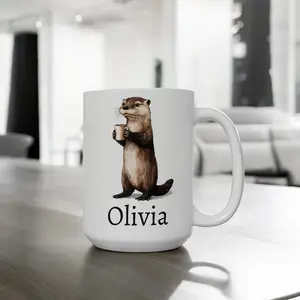 Personalized Otter Mug, Ceramic Otter Coffee Mug 11oz 15oz, Custom Name Mug, Cute Otter Gift, Custom Coffee Cup, Name Gift