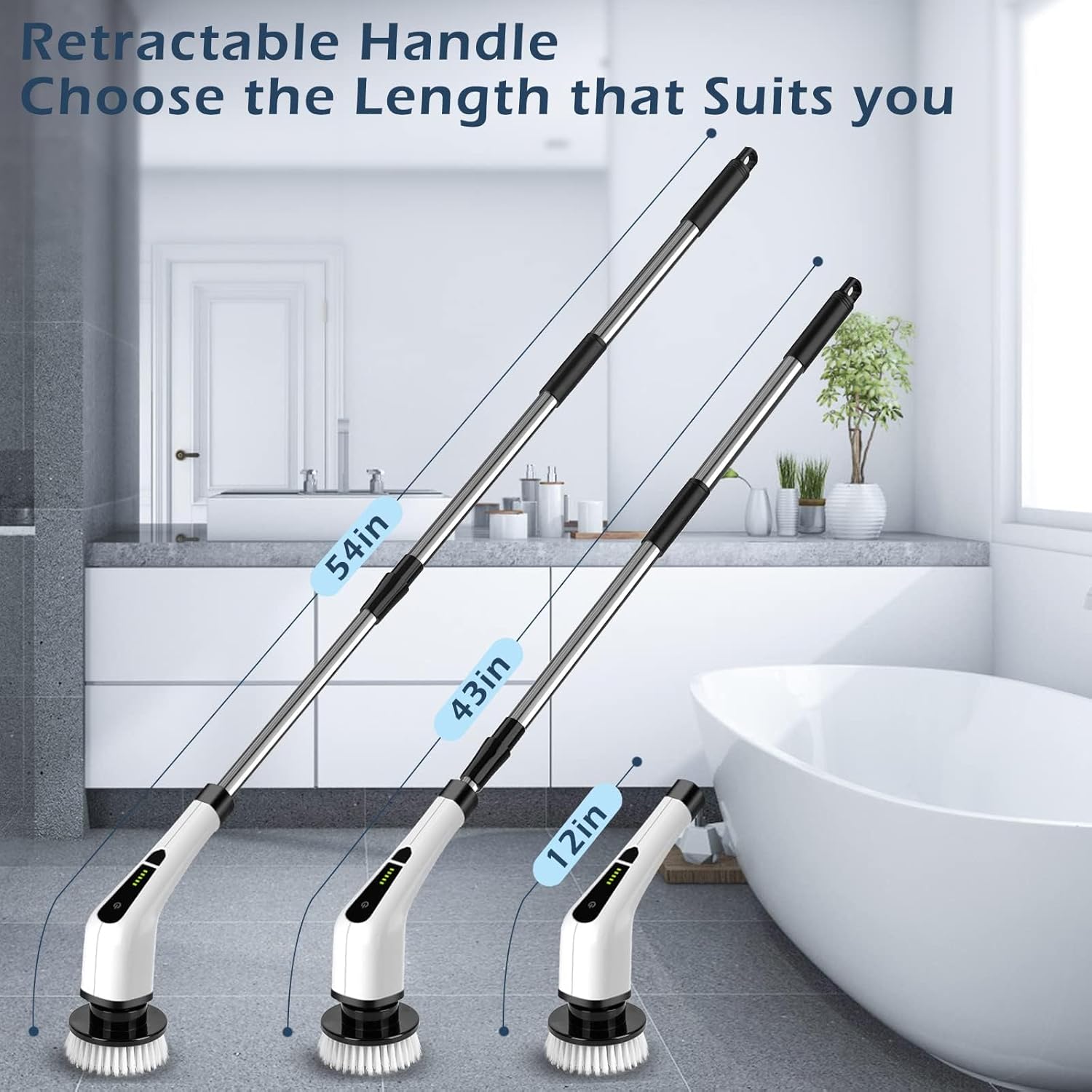 Electric Spin Scrubber,Cordless Shower Scrubber with IPX7 Waterproof,Electric Cleaning Brush,Multi-Surface Use,Long Battery Life,3 Extendable Handle,2 Adjustable Speed,8 Replaceable Brush Heads,Multi-Purpose Cleaning Kit for Bathroom/Kitchen/Car Electric Spin Scrubber,Cordless Shower Scrubber with IPX7 Waterproof,Electric Cleaning Brush,Multi-Surface Use,Long Battery Life,3 Extendable Handle,2 Adjustable Speed,8 Replaceable Brush Heads,Multi-Purpose Cleaning Kit for Bathroom/Kitchen/Car