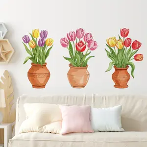 A set (20*30cm*3pcs) of colorful tulip flower 2D flat wall stickers for decorating and beautifying festival home living rooms, bedrooms, and corridor background walls, M20293