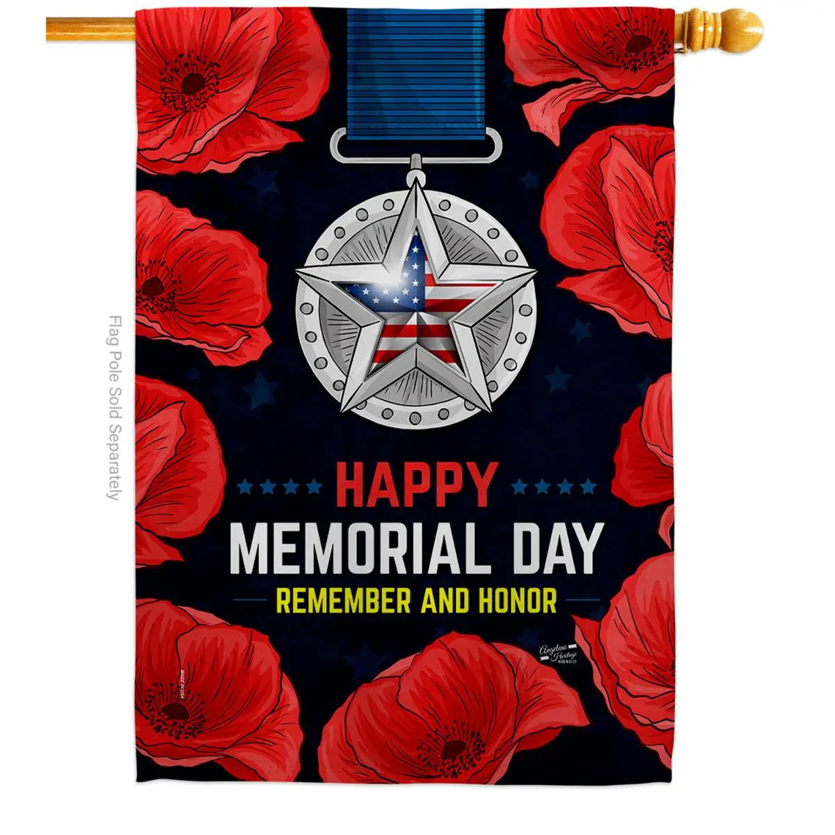28 x 40 in. Honor Our Hero American Memorial Day Vertical House Flag with Double-Sided Decorative Banner Garden Yard Gift