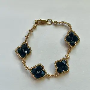 Viral Clover Bracelet - Handmade Beaded Bracelet Black Clover Charms and Gold Chain Design