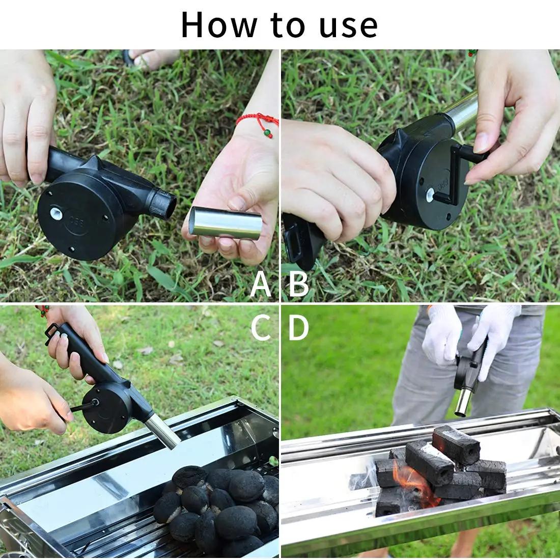 Outdoor Manual Air Blower Portable Hand Cranked Fan Hair Dryer for Camping Picnicking Barbecue Ignition Cooking Assistance Tools