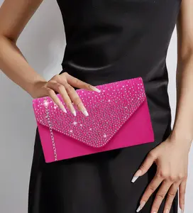 Women's Elegant Fashion Glitter Evening Bag，Exquisite Crossbody Bag，Rhinestones Decor Satin pretty Purse with Metal Strap For Wedding & Dating & Party Bling Shoulder