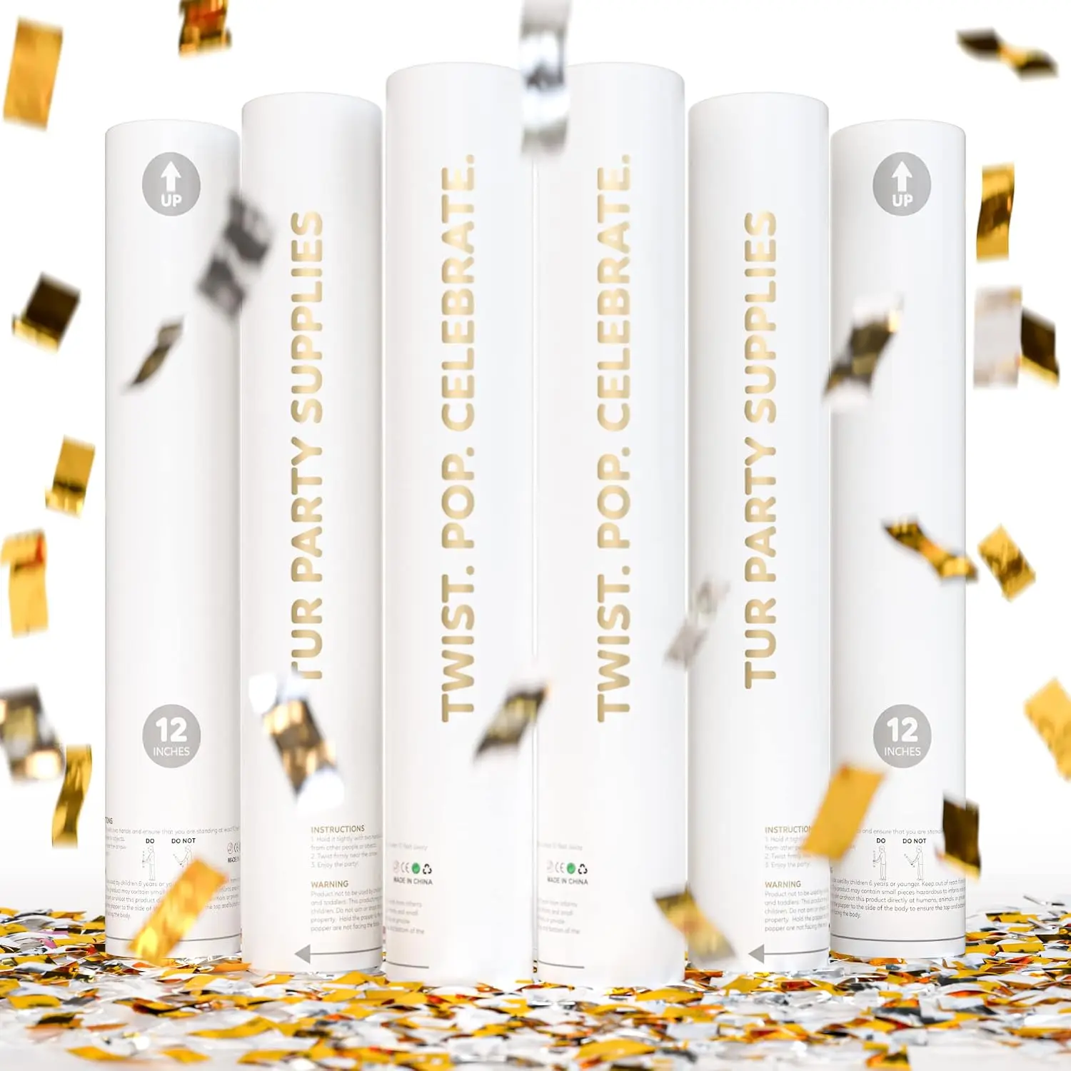 Gold & Silver Confetti Cannon – Wedding Confetti Poppers, 6-Pack, Launches 25 ft | Weddings & Anniversaries
