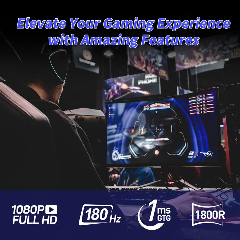 New 24" Curved Gaming Monitor, FHD 1080P, 180Hz Refresh Rate, 1ms Response, AMD FreeSync, Ultra-Slim Design, HDMI/DP, VESA Mountable #Black Friday