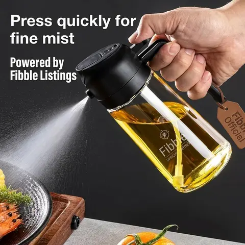 2 in 1 Olive Oil Dispenser & Oil Sprayer, 17oz/500ml Premium Glass Bottle, Food-grade Oil Mister for Cooking, Dressing, Griddle, Roasting, Grilling, Baking, Air Fryer, Salad, BBQ (Black)