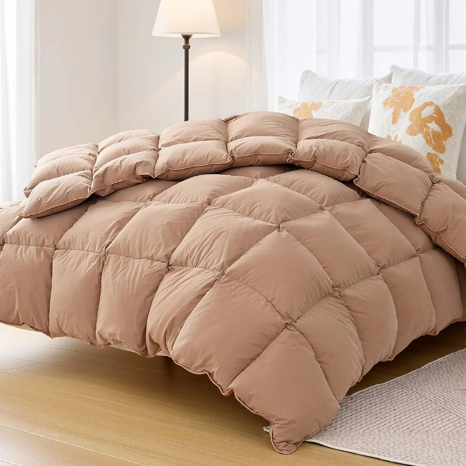 King Size Down Comforter - Practical All Season Medium Weight Soft Fluffy Look Duvet Insert, 100% Cotton Skin-Gentle Cover, 90x106 in Feather-Like Bedding