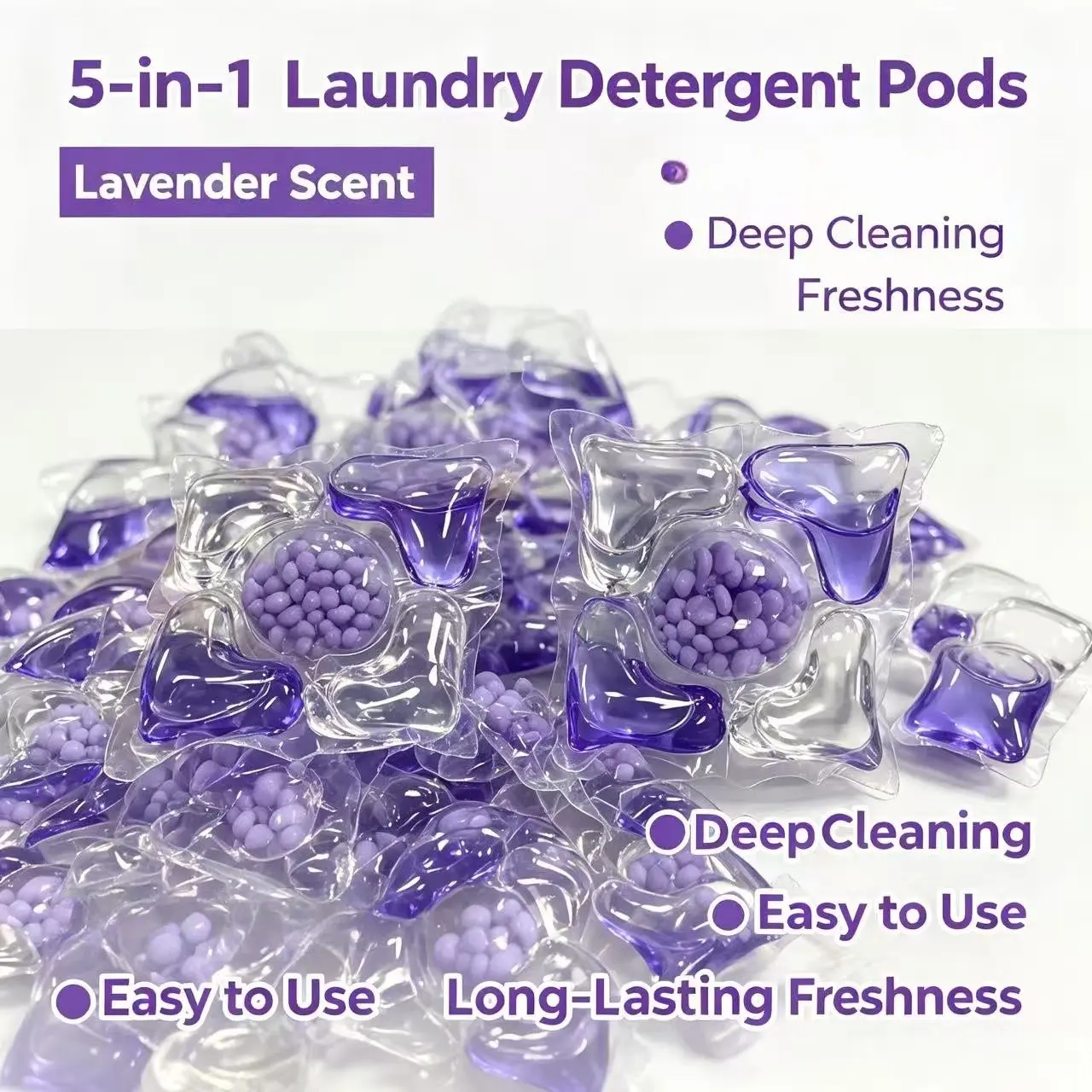 5 Functions Lavender Laundry Pods, 30pcs/bag 60pcs/barrel, Effective Dirt Remover, Scented Laundry Detergent for Daily Clothes Washing