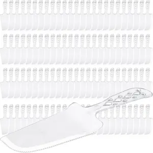 100 PCS Disposable Plastic Cake Cutter and Server 8x2.3 In Clear Cake Plastic Server Cutter Plastic Cake Server Cutting for Pie Tart Cake Pizza Pastry Baking Cutter Holder Transfer for Kitchen Wedding