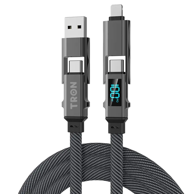 4-in-1 Braided Charging Cable 100W | Digital Display | 5FT