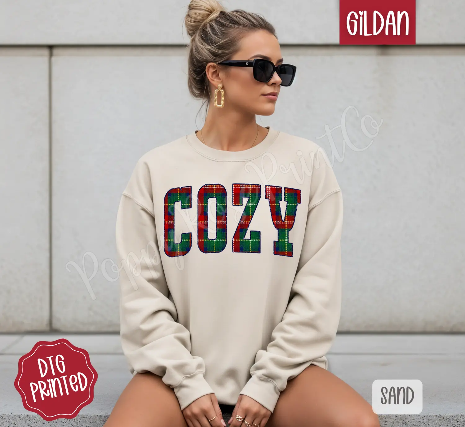 Cozy Plaid Sweatshirt, Trendy Women's Winter Crewneck