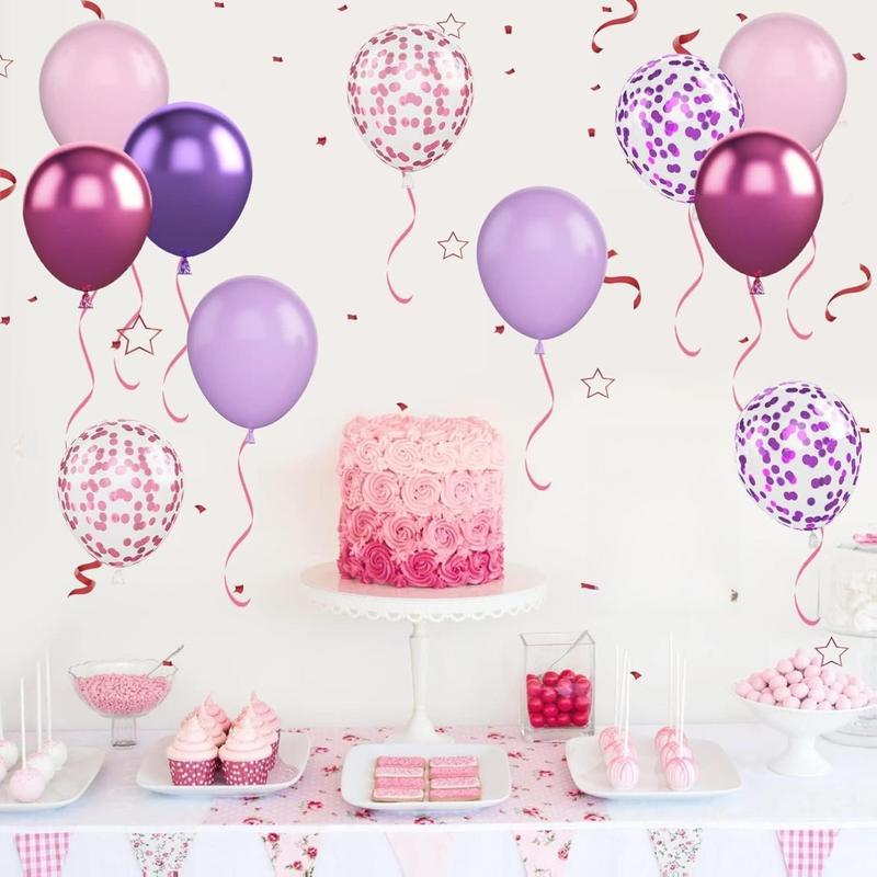 [New Deal] 50PCS 12 Inch Pink Purple Balloons: Metallic & Confetti, Party Balloons for Birthday, Wedding, Baby Shower, Unisex Adults & Children