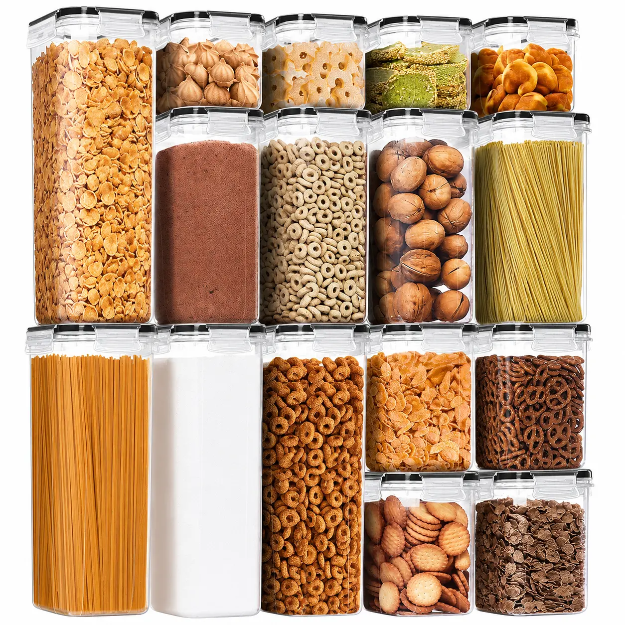 AISOON 32-Piece Airtight Food Storage Container Set (16 Pack, 4 Pack Component Split) - BPA-Free Silicone Reusable Stackable Canisters with Leak-Proof Lids, Snack Container, Fridge Storage Organizer, Cereal/Flour Labels Leak Proof Lids Leak Proof Lids