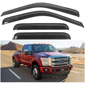 Window Rain Guards for 1999-2016 Ford F250 F350 F450 F550 Super Duty SuperCrew Cab, Tape-on Side Window Vent Visors Wind Deflectors Shades, 4 Full Size Doors