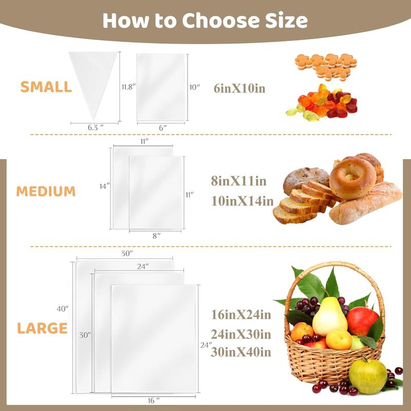 10 Pack 24 x 30 Inches Clear Gift Bags,Large Cellophane Wraps for Gift Baskets,Plastic Wrap.