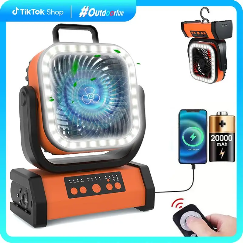 30000mAh Camping Fan with LED Light, Auto-OscillatingDesk Fan with Remote & Hook, Rechargeable BatteryOperated Outdoor Tent Fan with Timer, 4 Speeds U
