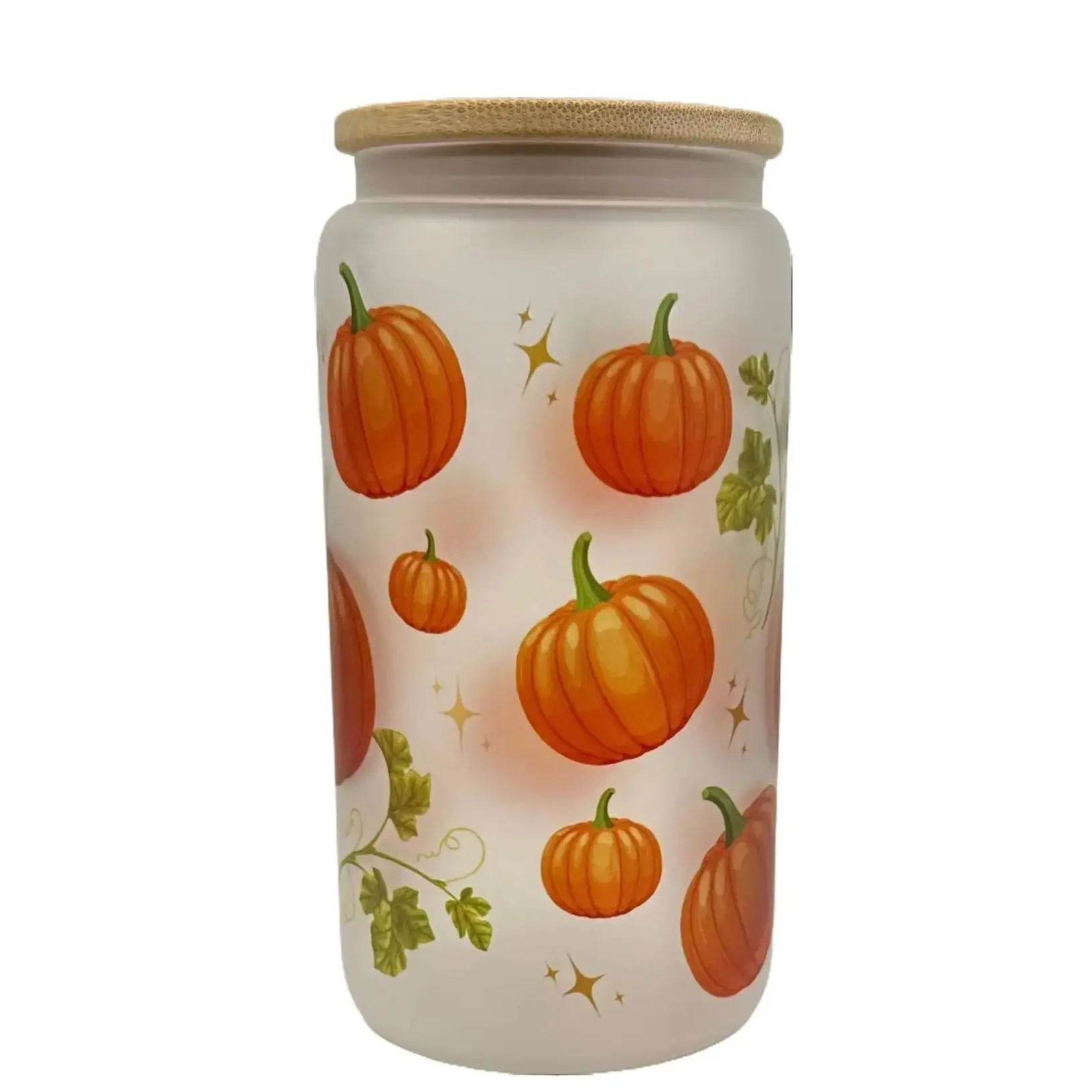 Halloween Pumpkin Glass Cup 16 oz Sublimation Dishwasher Safe Homemade Glass Can