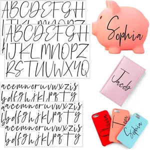 4 Pcs UV DTF Cup Wrap Custom Name Sticker for 12-40 oz Tumbler Personalized Transfer Letter Alphabet Vinyl Stickers for Water Bottle Glass Tumbler Notebooks DIY Crafts Letter Designs Personalization Customizable Stickers (Black)