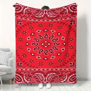Red Black Bandana Pattern Paisley Pattern Flannel Blanket, Durable And Tear-Resistant, Practical Home Decoration Bedroom, Dormitory, Living Room, Friends And Family As Birthday Or