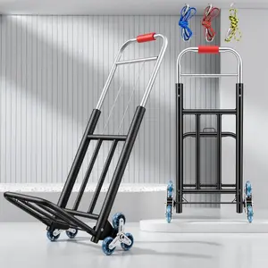 Heavy Duty Foldable Hand Truck with Stair Climbing Wheels 7-Beam Frame 28mm Crystal Wheels Adjustable Handle 220 lbs Capacity Portable Dolly Cart for Moving Travel Shopping Office Use