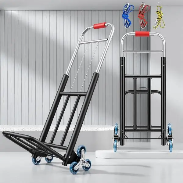 Heavy Duty Foldable Hand Truck with Stair Climbing Wheels 7-Beam Frame 28mm Crystal Wheels Adjustable Handle 220 lbs Capacity Portable Dolly Cart for Moving Travel Shopping Office Use