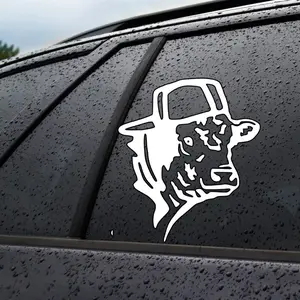 Cow Baseball Cap Backwards Decal Car Mirror Sticker, Mirror, Window Decorative Sticker, Vinyl Decal, Car Accessories