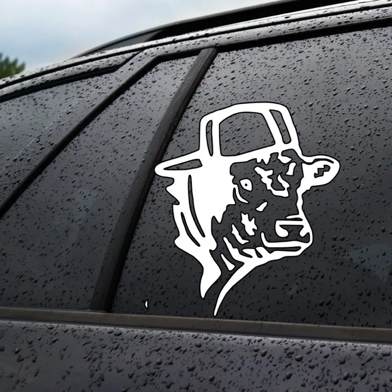 Cow Baseball Cap Backwards Vinyl Decal - Car Mirror Sticker, Window Sticker, Car Vehicle Decoration, Automotive Interior Accessory Car Decals Car Truck Decal,  Custom Car Accessories, Custom Colors, Automotive Decals