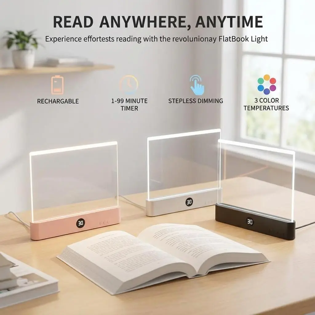 Smart LED Reading Light Book Light Treasure Box Rechargeable Clear LED Flat Reading Light Timer Doodleable Study Lamp The Quiet Reader's Dream Lights Ultra-thin Wireless Design