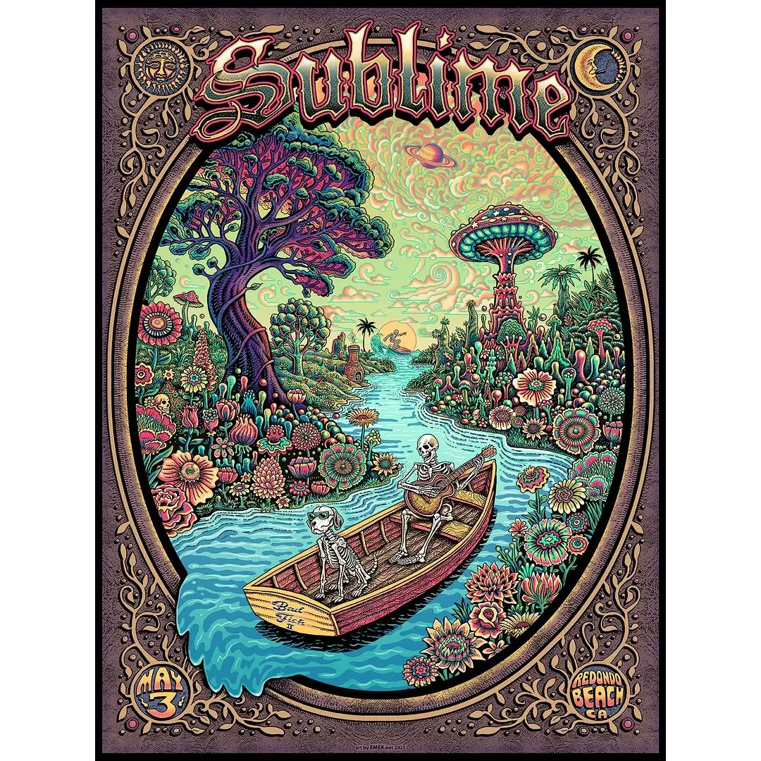 Sublime Redondo Beach Concert Poster – Psychedelic Skeleton River Art (May 3) by Luke Greaves