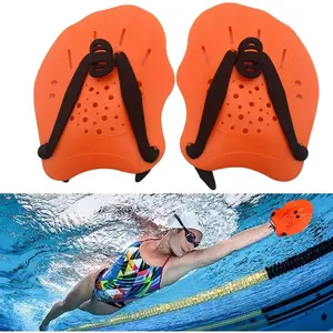 Hand Paddle - 1 pair Adjustable Upper Body Resistance Gloves for Swimming Training，black/orange/silver