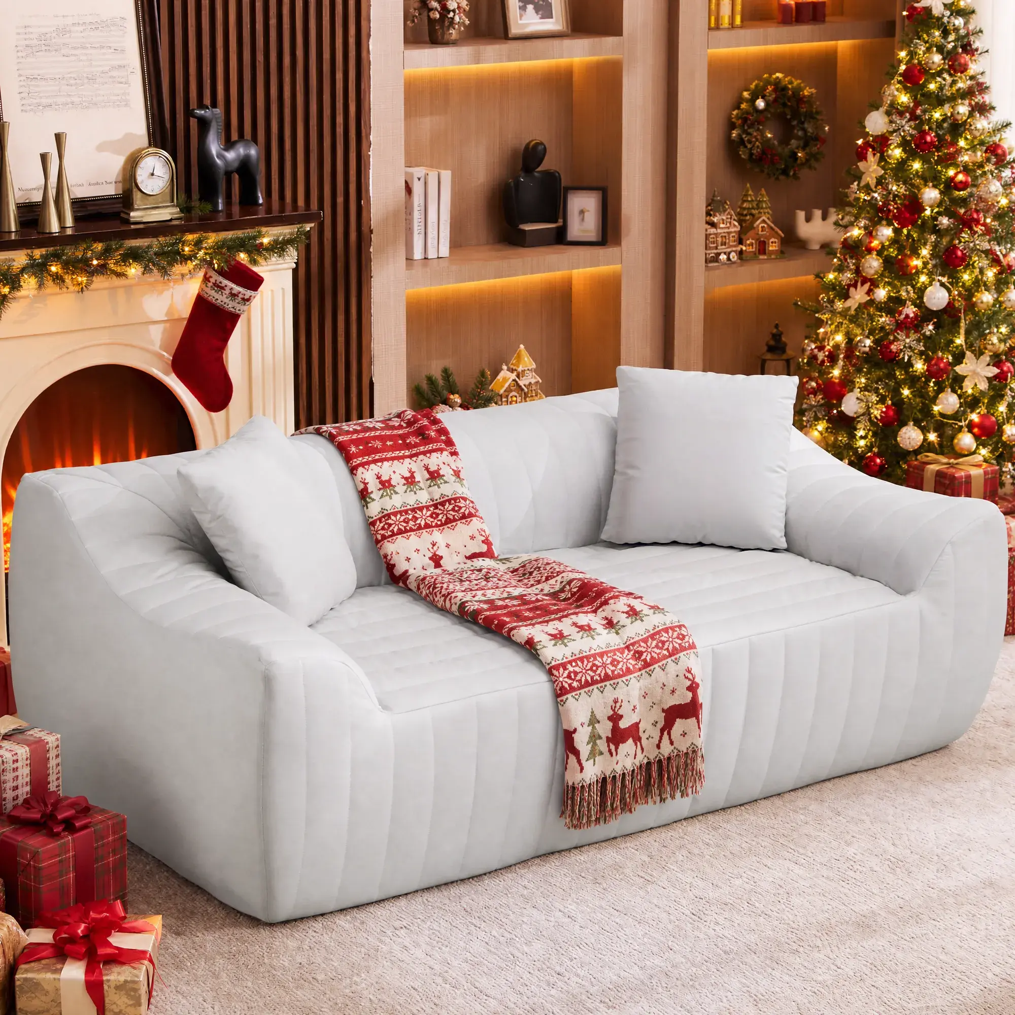 Cloud Microsuede Loveseat Sofa-in-a-Box, Boneless Foam 2 Seater Channel Tufted Couch for Living Room