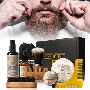 Sefudun Men's Beard Care Kit 9-Piece Set, Includes Beard Soap, Soft Brush, Beard Comb, Beard Balm, Beard Oil, Shaving Cream, Gift for Valentine's Day