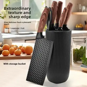 Stainless steel kitchen knife set with fat boy handles, includes six pieces: non-stick chef's knife, vegetable knife, and cross-border kitchen knife set Ergonomic