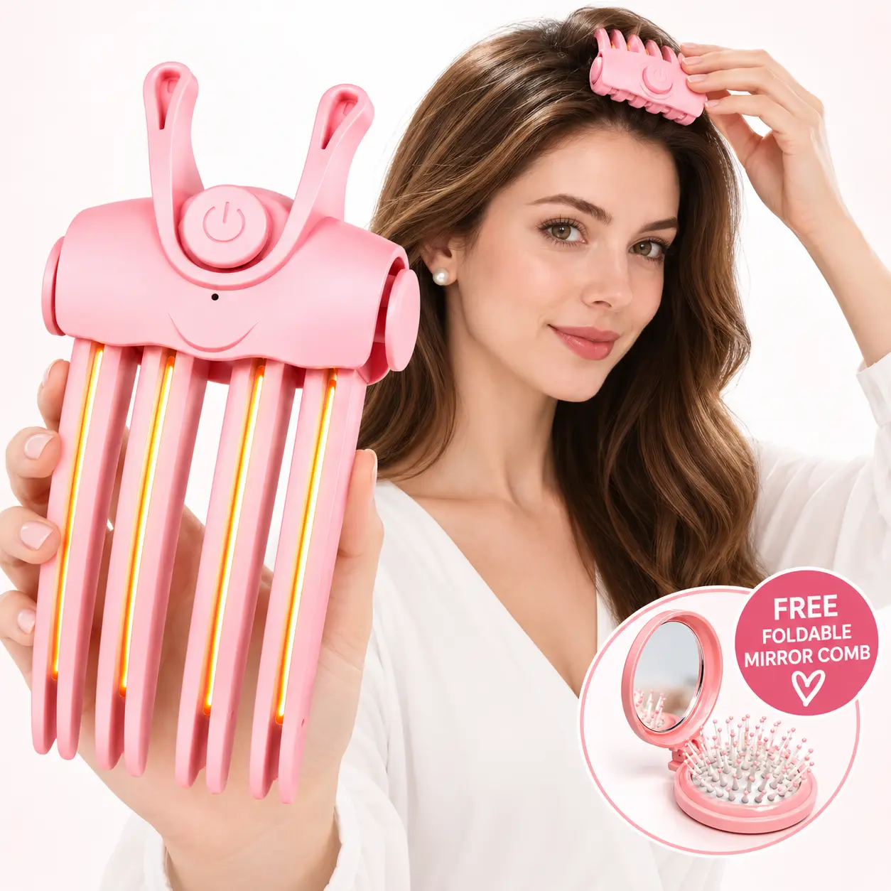 2PCS Heated Root Volumizer Hair Clip Set for Women, 1 Cordless Root Lifter + 1 Foldable Mirror Comb, 2 Heat Settings 180°F/210°F, USB Rechargeable, 5-Min Auto Shut-Off, Portable Beauty Gift for Her,Adulting Gifts Haircare Heatless