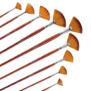 Fan Paint Brush Set of 9 Pcs, Professional Artist Acrylic Paint Brushes Set with Long Wood Handles Anti-Shedding Nylon Hair for Acrylic Watercolor Oil Painting,Rock Painting