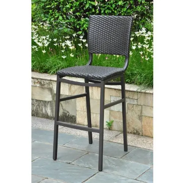 212 MAIN Barcelona Black 2-Piece Resin Wicker-Aluminium Outdoor Armless Legged Patio Bar Stools Set - Curved Back, 30in Seat Hgt, 45in Hgt, 20in Length, 20in Width, Powder Coat Finish, Armless Legged Chair, Bar Table