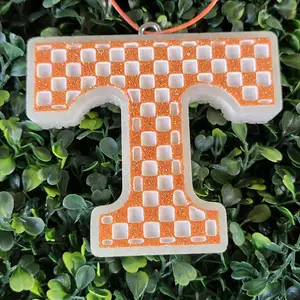Tennessee Orange and White Scented Car Freshies - Checkerboard Design Ornament for Car Fragrance