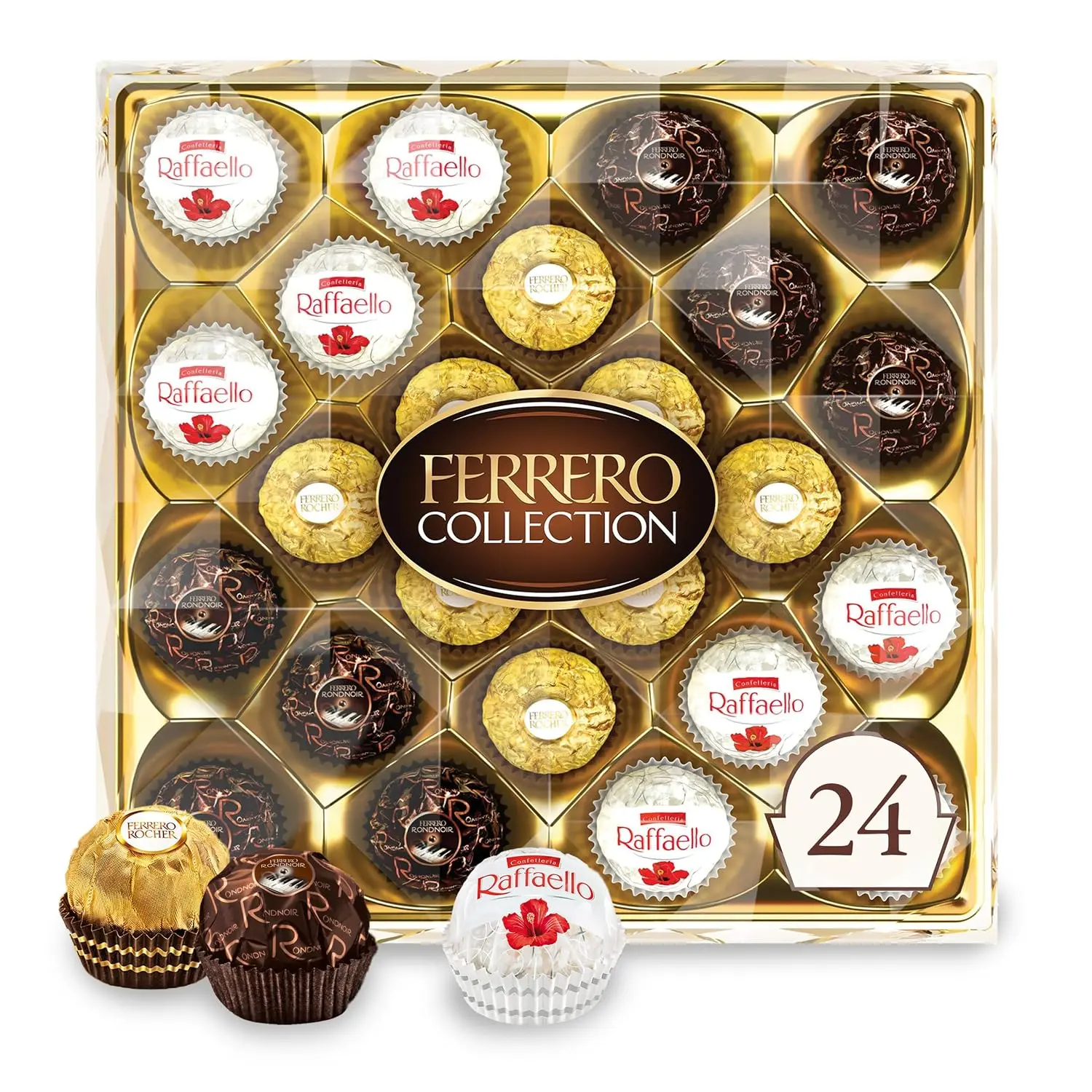 Ferrero Collection Gourmet Gift Box, 24 Assorted Treats with Dark Chocolate, Coconut, and Milk Chocolate, 9.1 oz