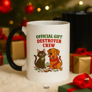 Magic Color Changing Cat M-Funny Christmas Gift Official Destroyer Crew Mug with Festive Design Durable for Cat Lovers